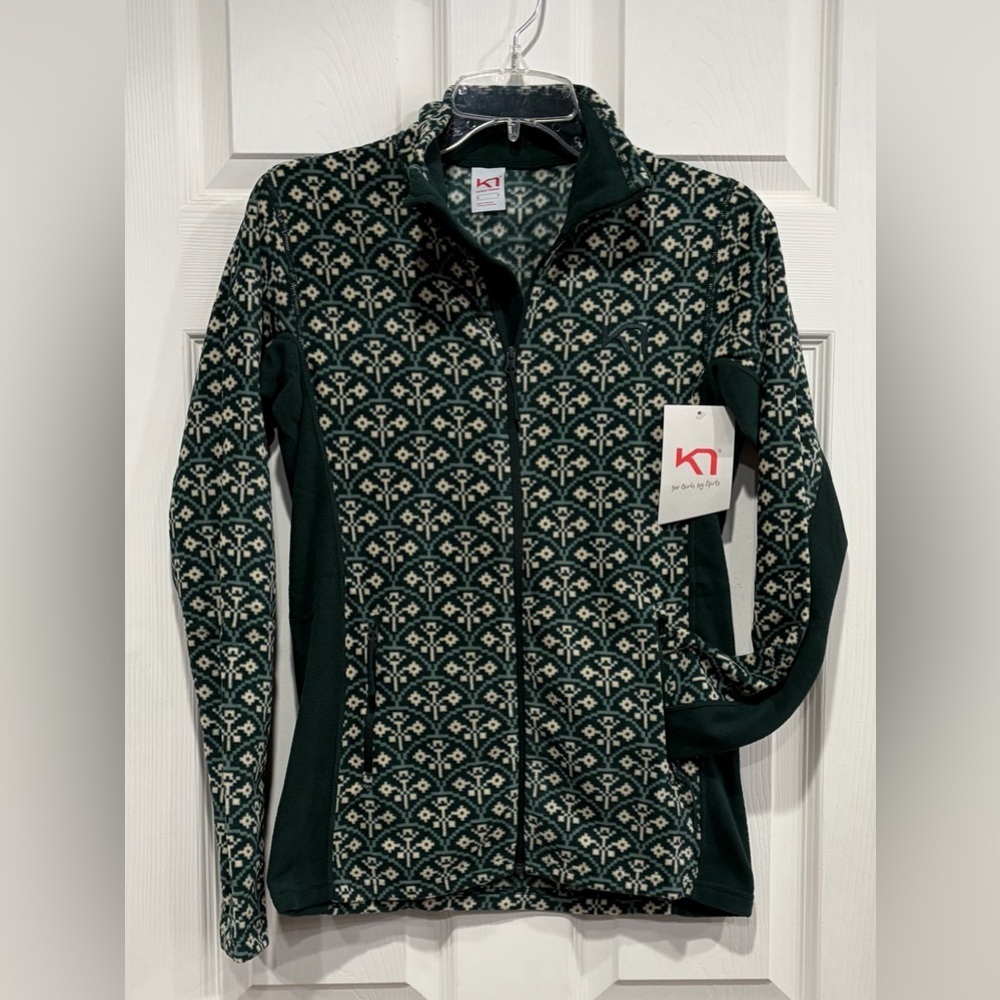 Kari Traa Women's Small Thalena Fleece Jacket Pine Green Pattern NWT Pockets
